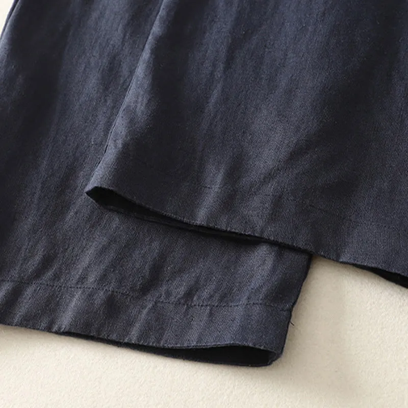 Buddha Stones Daily Plain Simple Design Cotton Linen Women's Pants With Pockets