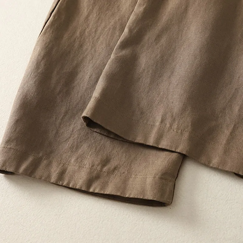 Buddha Stones Daily Plain Simple Design Cotton Linen Women's Pants With Pockets