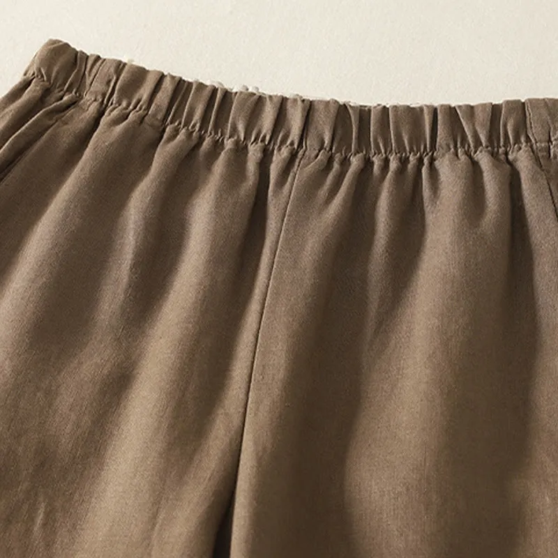 Buddha Stones Daily Plain Simple Design Cotton Linen Women's Pants With Pockets