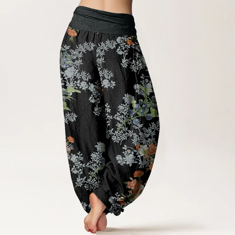 Buddha Stones Flower Blueberry Design Women's Elastic Waist Harem Pants