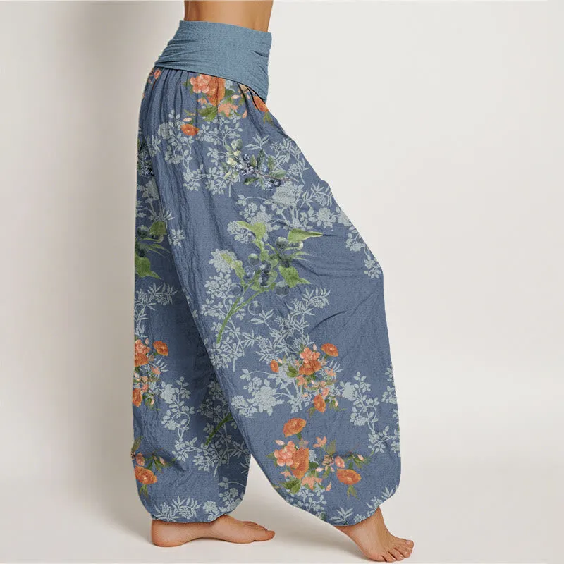 Buddha Stones Flower Blueberry Design Women's Elastic Waist Harem Pants