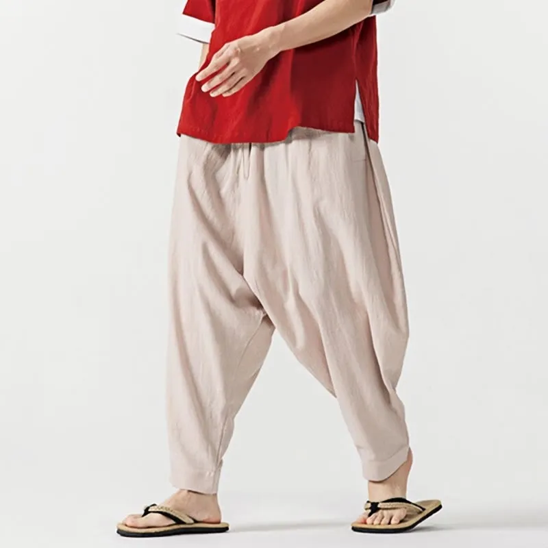 Buddha Stones Spring Solid Color Drawstring Men's Harem Pants With Pockets
