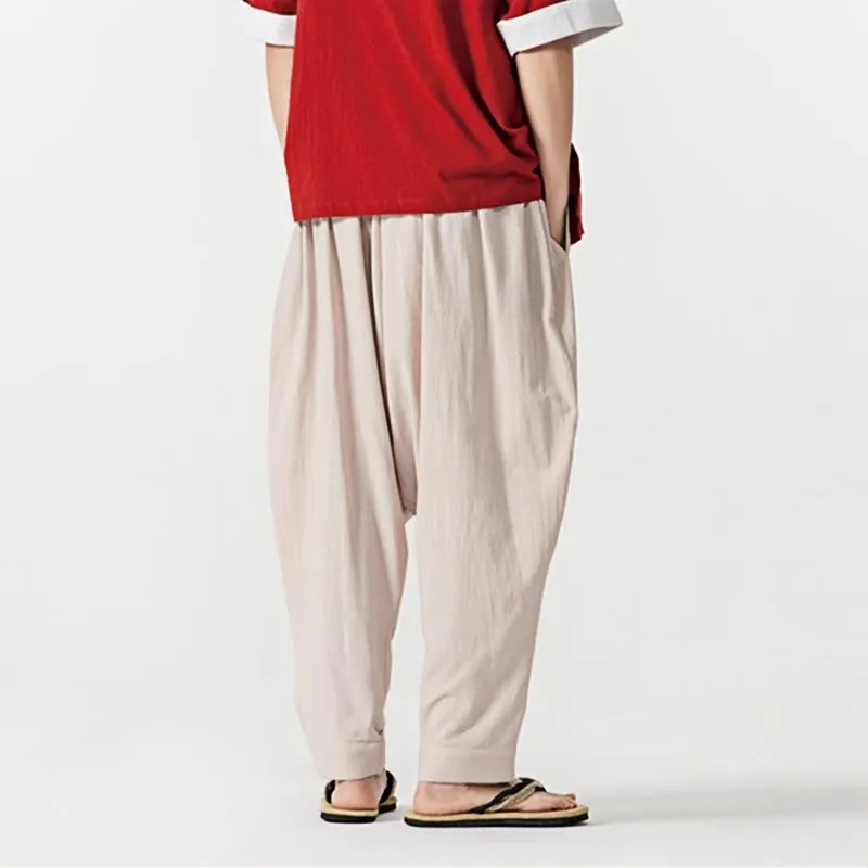 Buddha Stones Spring Solid Color Drawstring Men's Harem Pants With Pockets