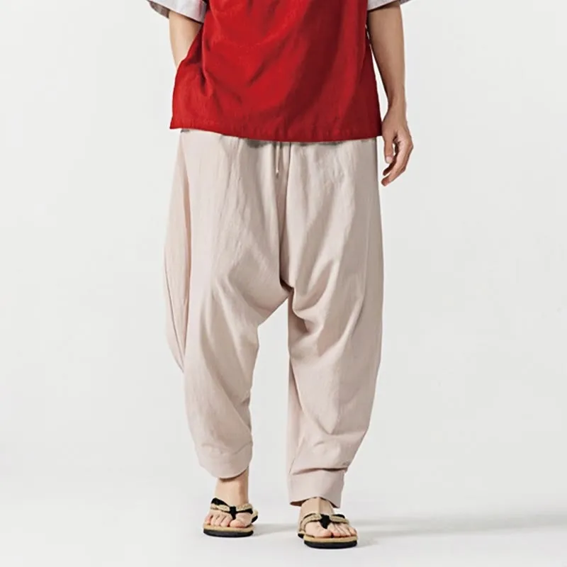 Buddha Stones Spring Solid Color Drawstring Men's Harem Pants With Pockets