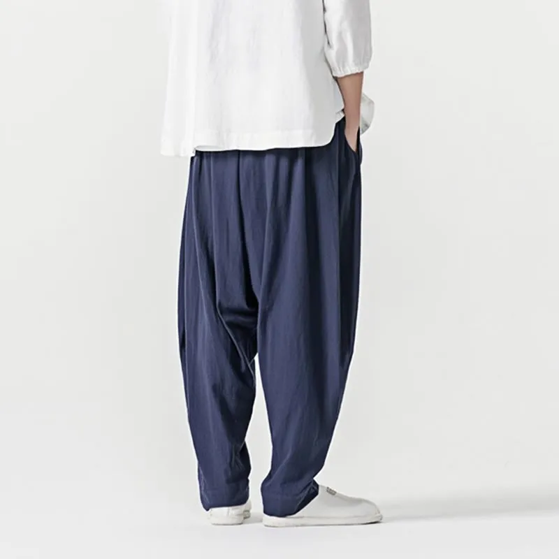 Buddha Stones Spring Solid Color Drawstring Men's Harem Pants With Pockets