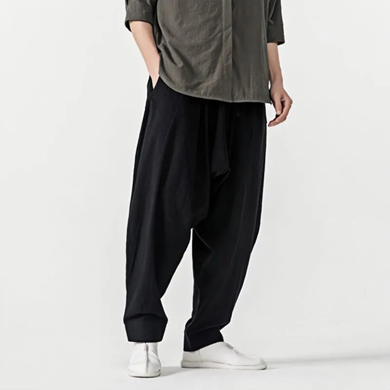 Buddha Stones Spring Solid Color Drawstring Men's Harem Pants With Pockets