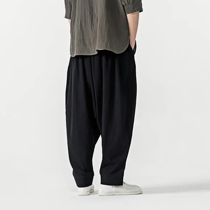 Buddha Stones Spring Solid Color Drawstring Men's Harem Pants With Pockets