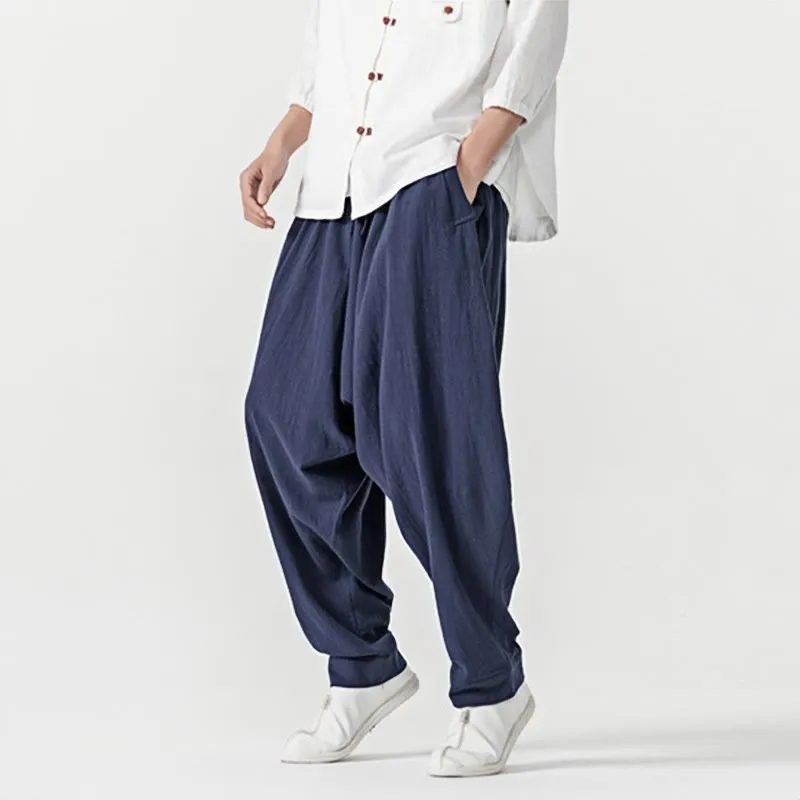 Buddha Stones Spring Solid Color Drawstring Men's Harem Pants With Pockets