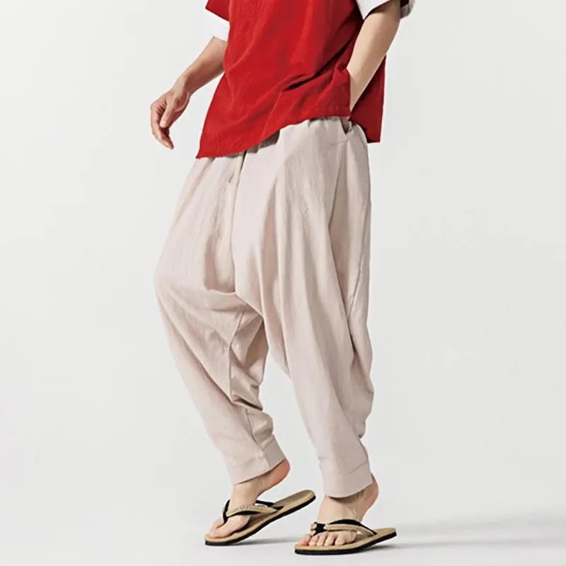 Buddha Stones Spring Solid Color Drawstring Men's Harem Pants With Pockets