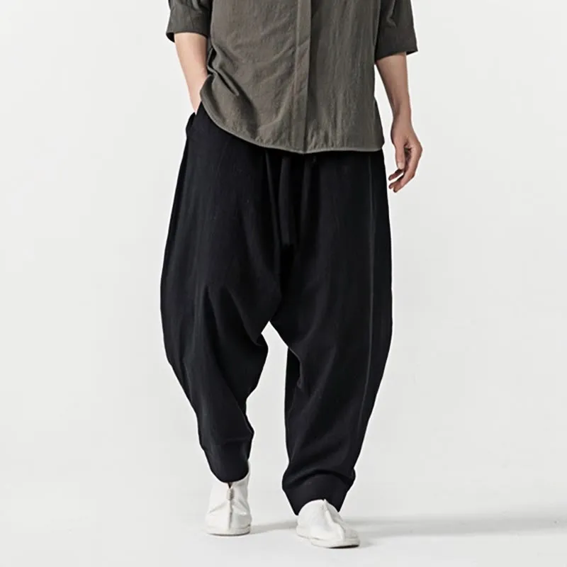Buddha Stones Spring Solid Color Drawstring Men's Harem Pants With Pockets