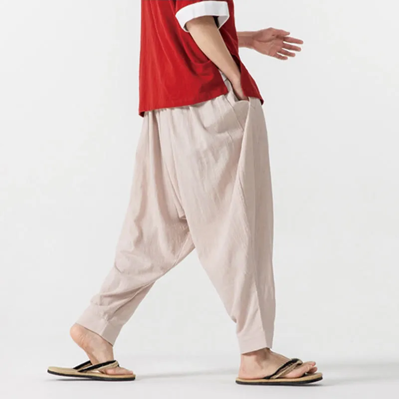 Buddha Stones Spring Solid Color Drawstring Men's Harem Pants With Pockets