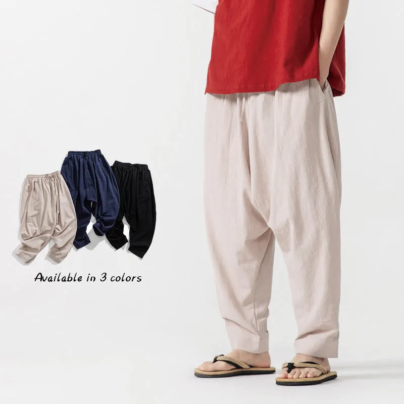 Buddha Stones Spring Solid Color Drawstring Men's Harem Pants With Pockets