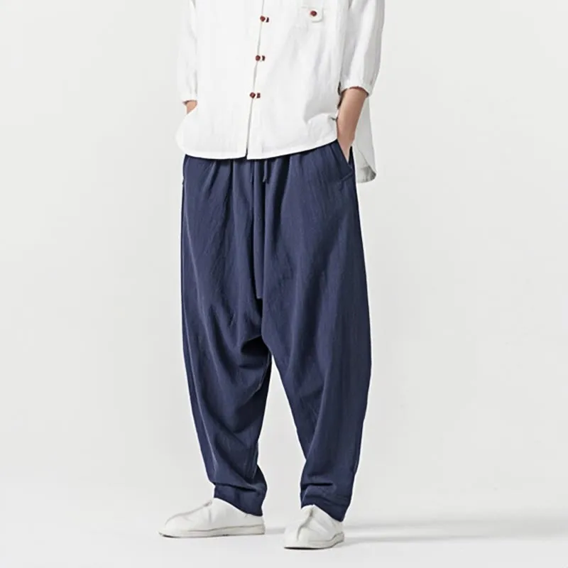Buddha Stones Spring Solid Color Drawstring Men's Harem Pants With Pockets