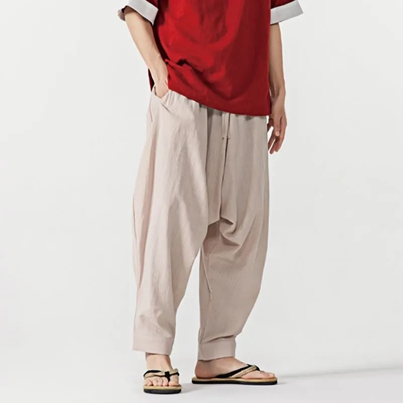 Buddha Stones Spring Solid Color Drawstring Men's Harem Pants With Pockets
