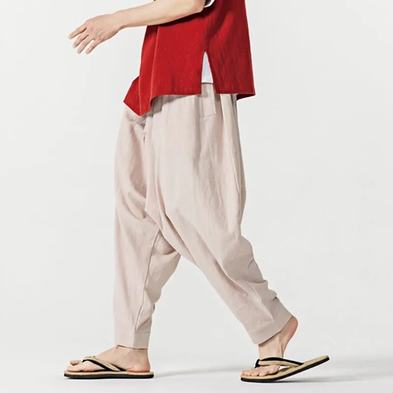 Buddha Stones Spring Solid Color Drawstring Men's Harem Pants With Pockets