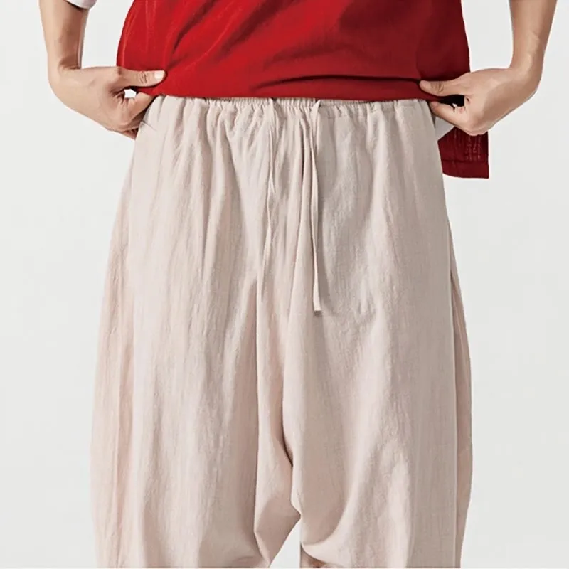 Buddha Stones Spring Solid Color Drawstring Men's Harem Pants With Pockets
