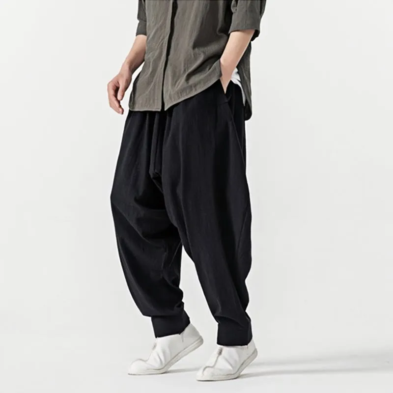 Buddha Stones Spring Solid Color Drawstring Men's Harem Pants With Pockets