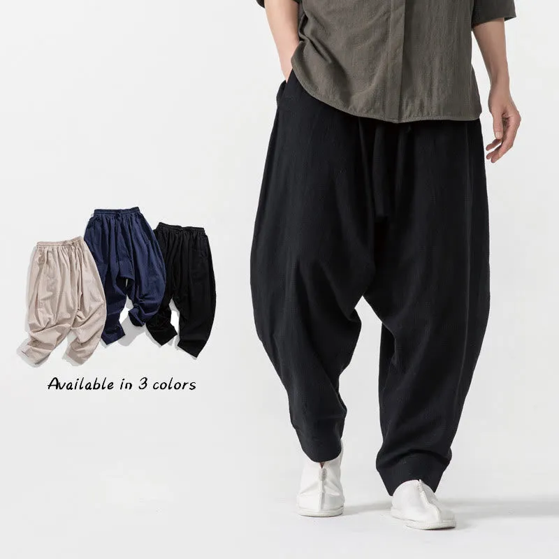 Buddha Stones Spring Solid Color Drawstring Men's Harem Pants With Pockets