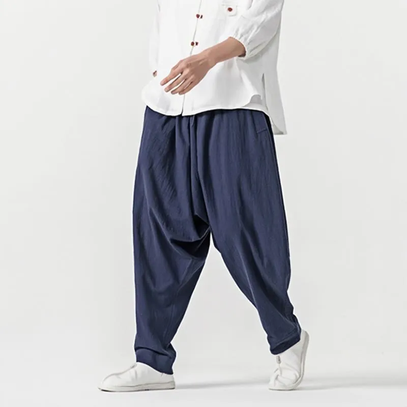 Buddha Stones Spring Solid Color Drawstring Men's Harem Pants With Pockets