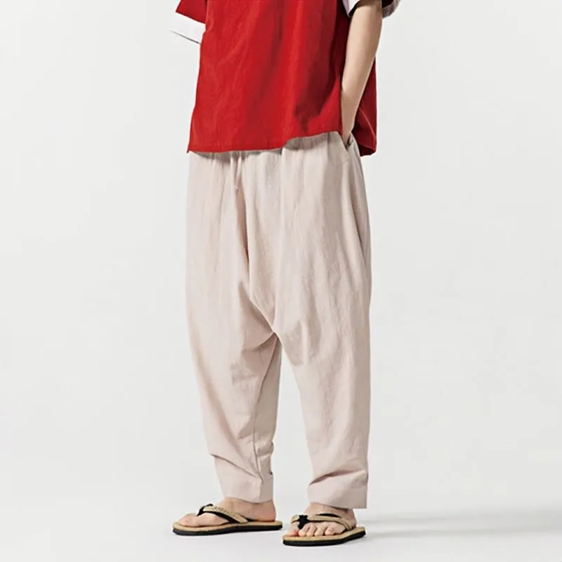 Buddha Stones Spring Solid Color Drawstring Men's Harem Pants With Pockets