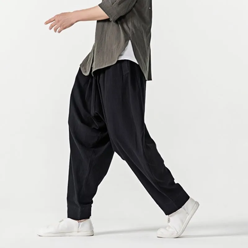 Buddha Stones Spring Solid Color Drawstring Men's Harem Pants With Pockets