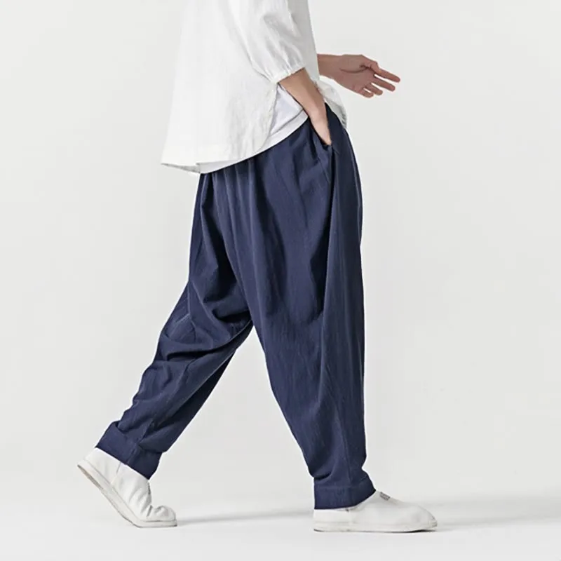 Buddha Stones Spring Solid Color Drawstring Men's Harem Pants With Pockets