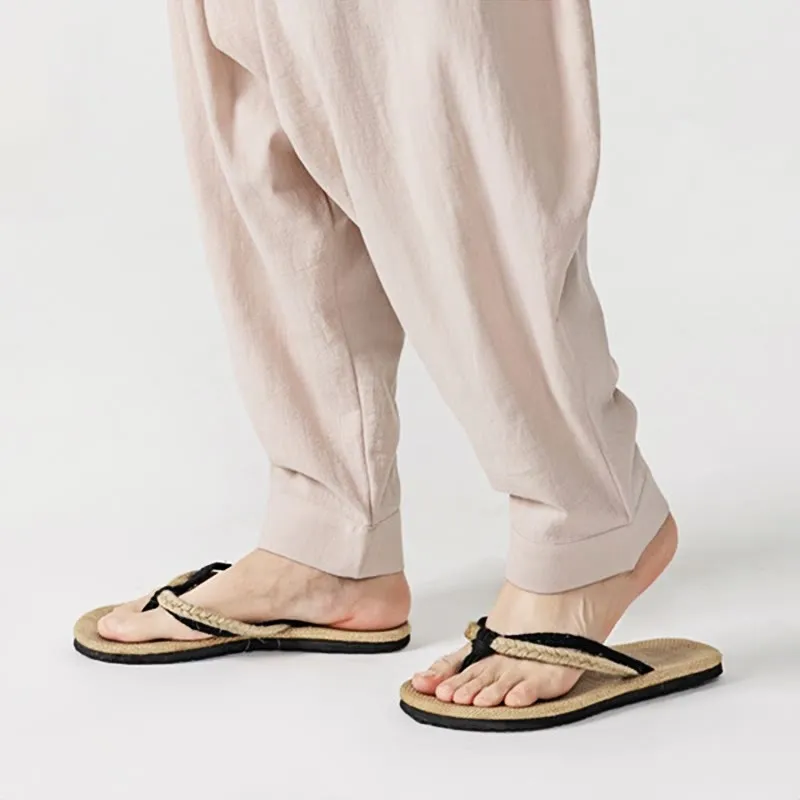 Buddha Stones Spring Solid Color Drawstring Men's Harem Pants With Pockets
