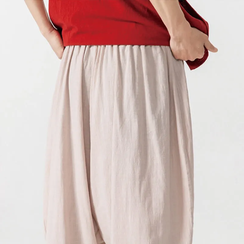 Buddha Stones Spring Solid Color Drawstring Men's Harem Pants With Pockets