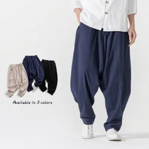 Buddha Stones Spring Solid Color Drawstring Men's Harem Pants With Pockets