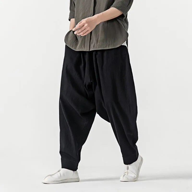 Buddha Stones Spring Solid Color Drawstring Men's Harem Pants With Pockets