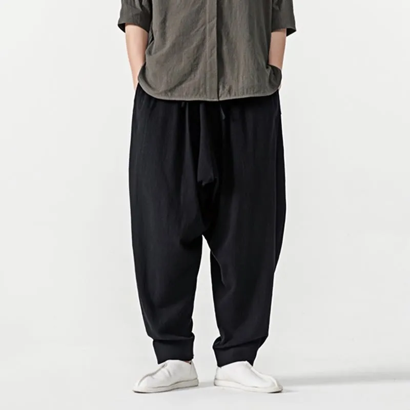 Buddha Stones Spring Solid Color Drawstring Men's Harem Pants With Pockets