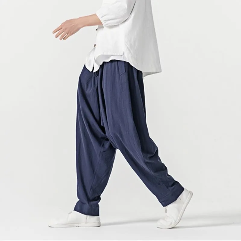 Buddha Stones Spring Solid Color Drawstring Men's Harem Pants With Pockets