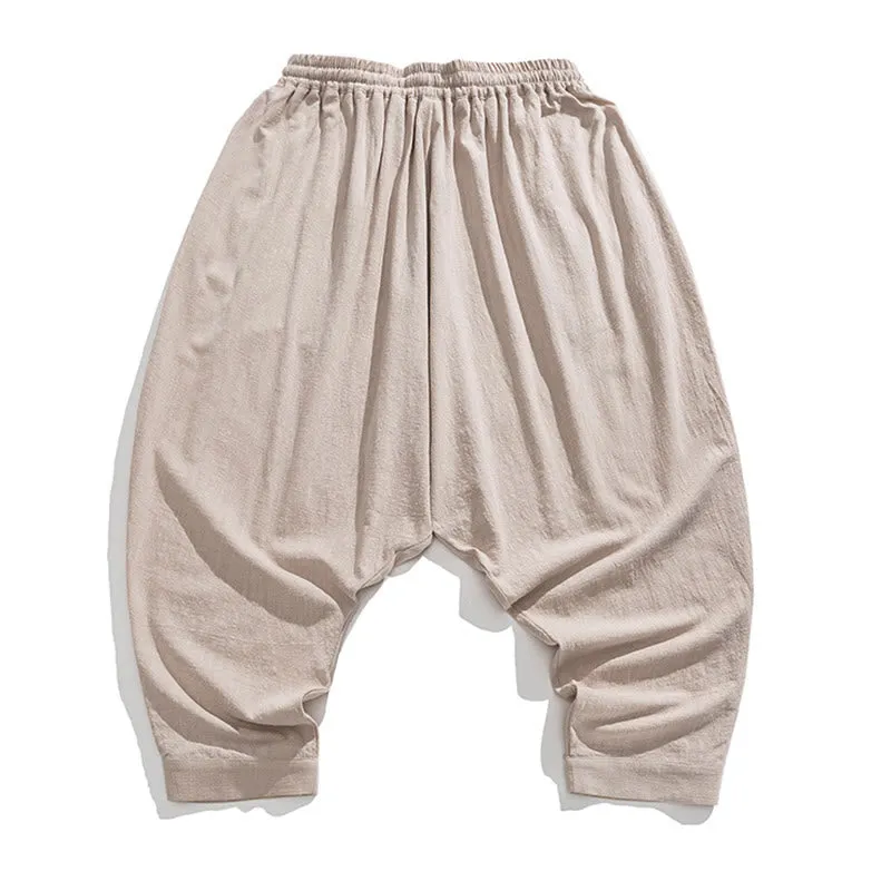 Buddha Stones Spring Solid Color Drawstring Men's Harem Pants With Pockets