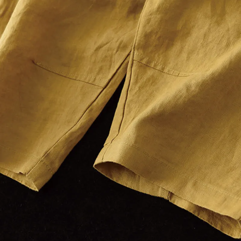 Buddha Stones Summer Casual Splicing Plain Design Cotton Linen Women's Harem Pants With Pockets