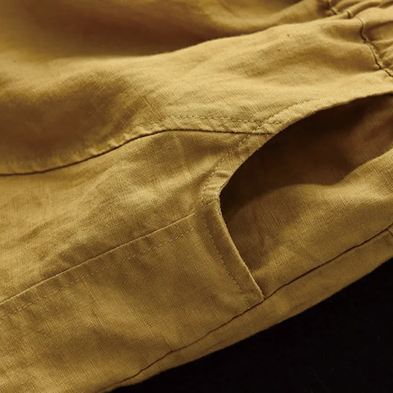Buddha Stones Summer Casual Splicing Plain Design Cotton Linen Women's Harem Pants With Pockets