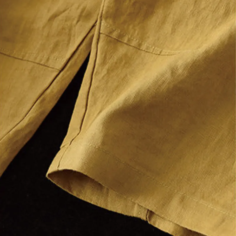 Buddha Stones Summer Casual Splicing Plain Design Cotton Linen Women's Harem Pants With Pockets