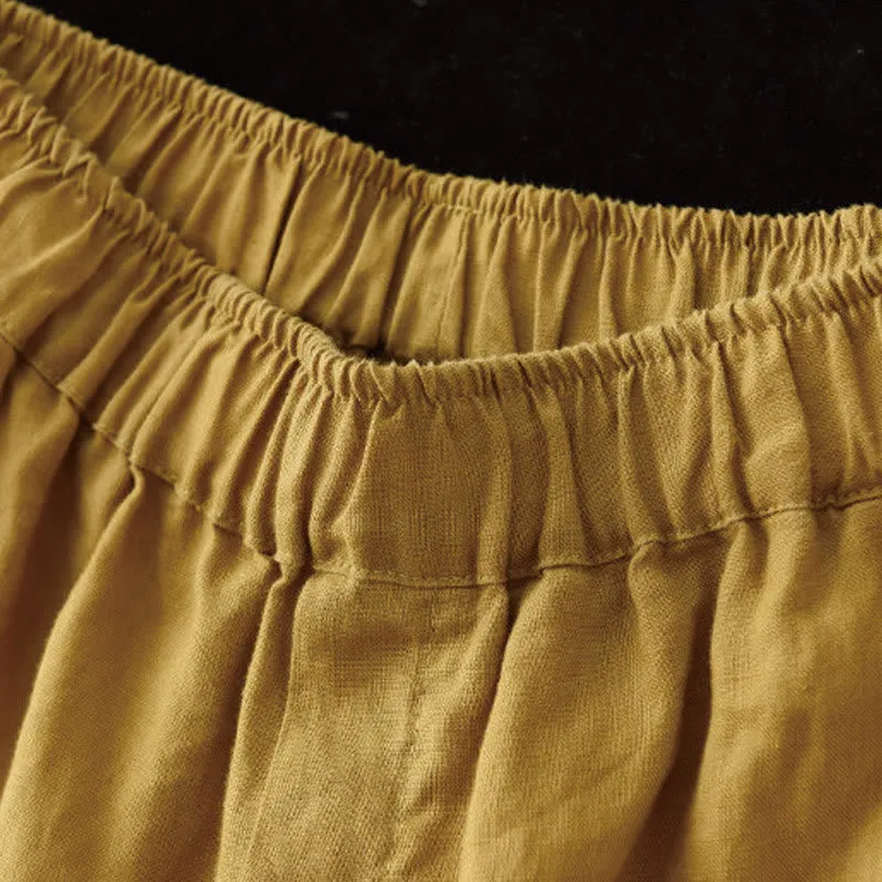 Buddha Stones Summer Casual Splicing Plain Design Cotton Linen Women's Harem Pants With Pockets