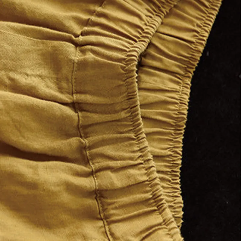 Buddha Stones Summer Casual Splicing Plain Design Cotton Linen Women's Harem Pants With Pockets