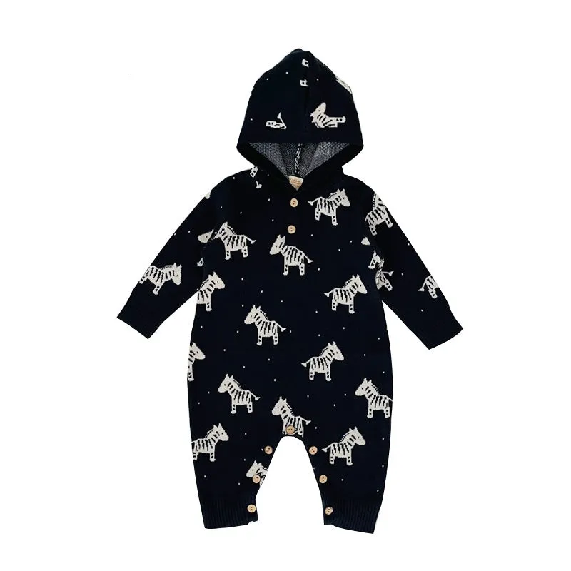 Cable Knit Baby Hooded Romper | Organic Cotton Cozy Toddler Sweaters