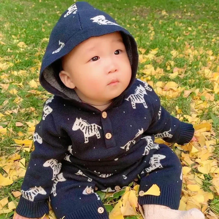 Cable Knit Baby Hooded Romper | Organic Cotton Cozy Toddler Sweaters