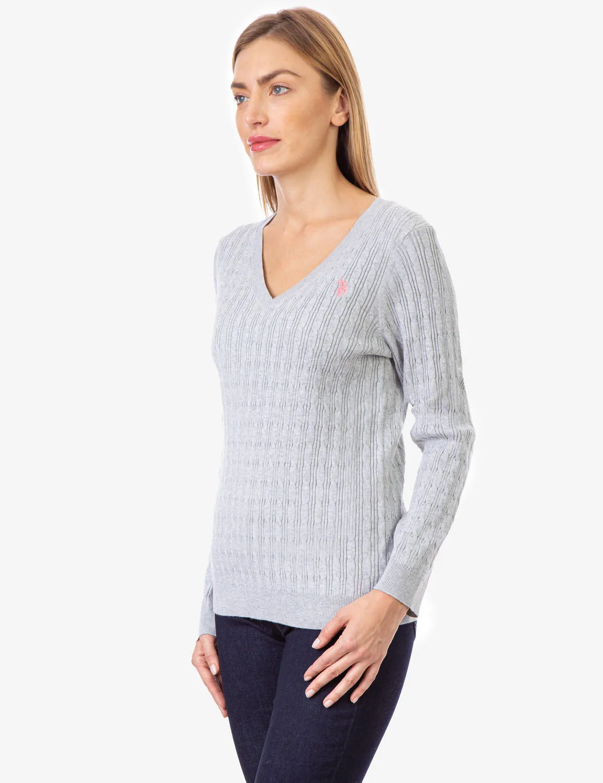 CABLE KNIT V-NECK SWEATER