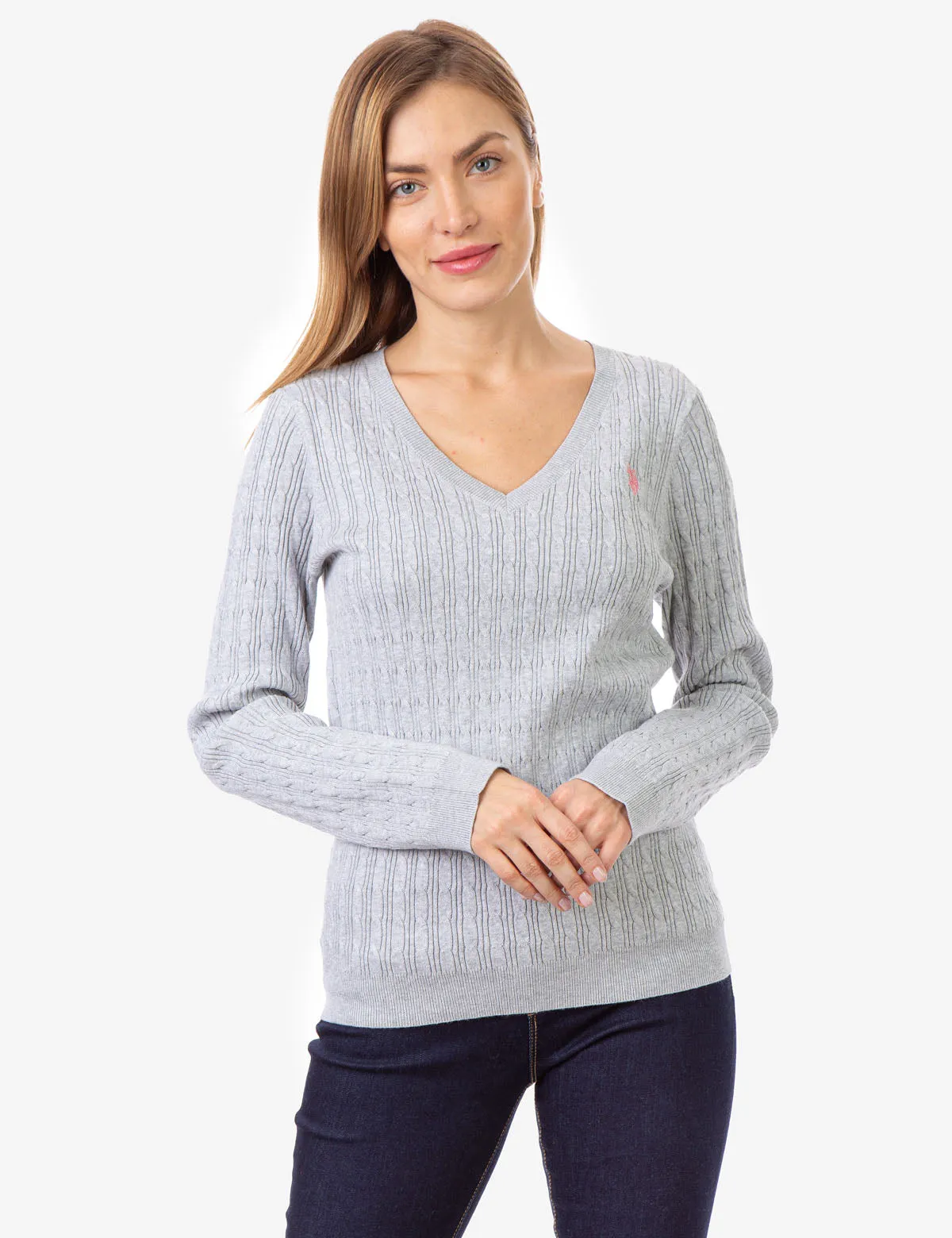 CABLE KNIT V-NECK SWEATER