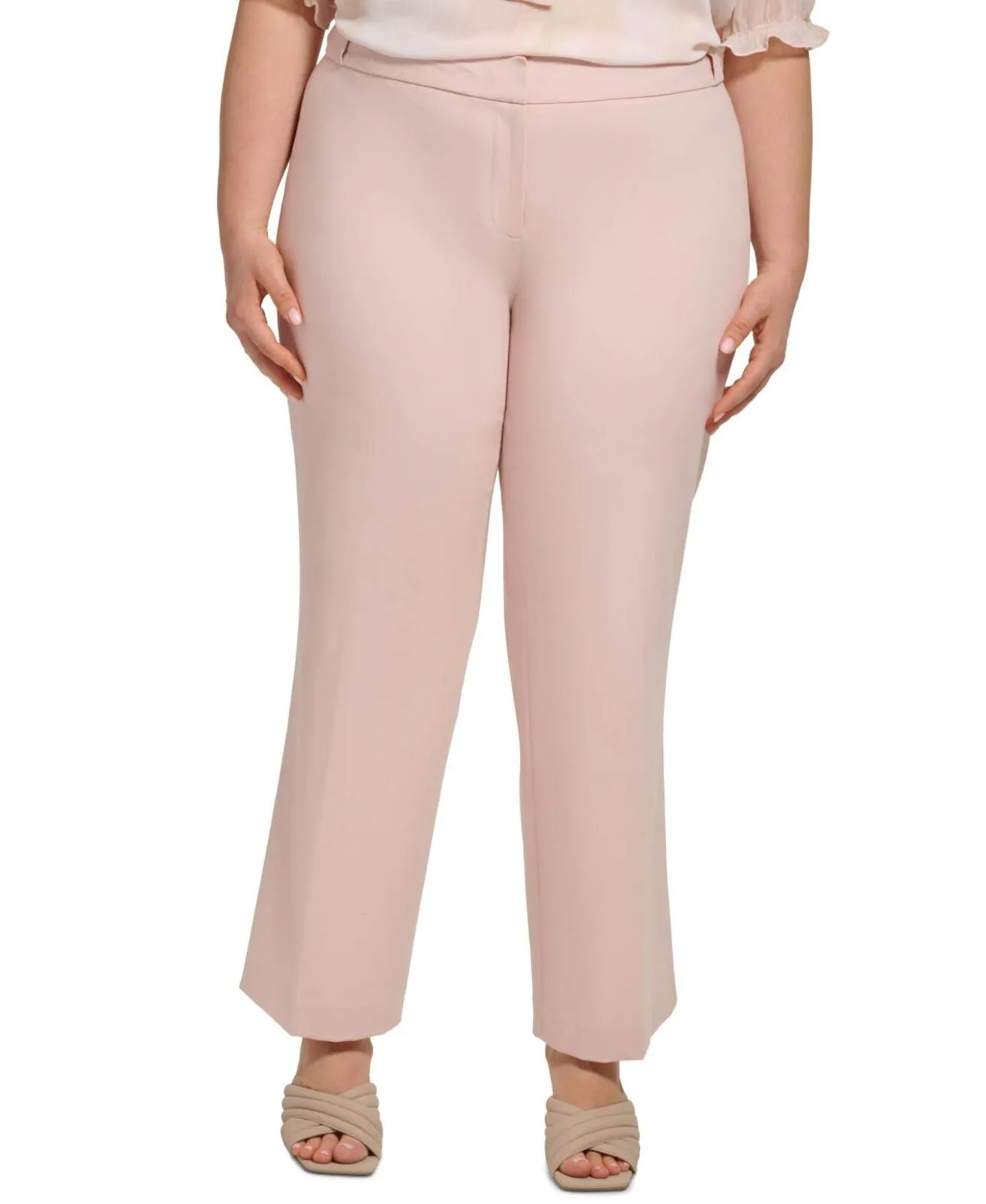 Calvin Klein Womens Plus Size Mid-Rise Straight-Leg Pants Petal Pink 24W