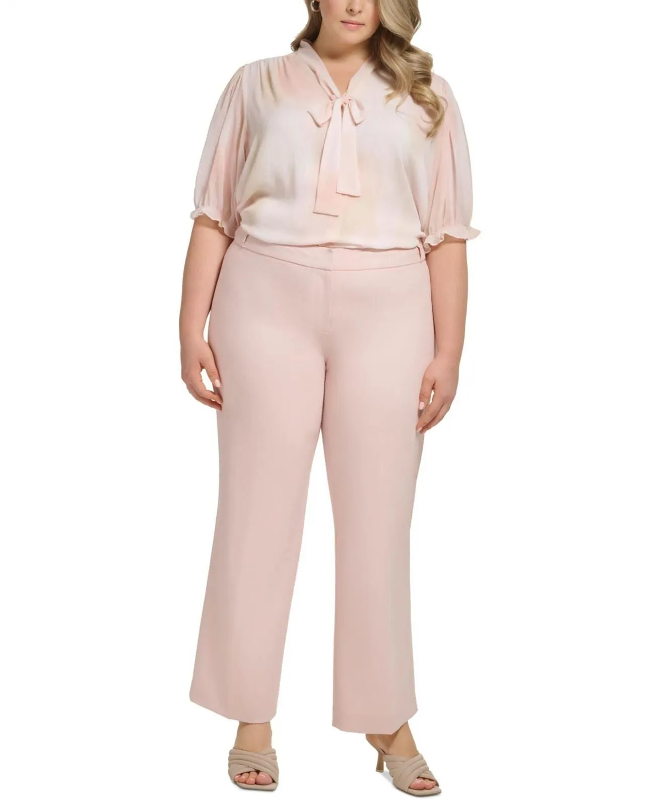 Calvin Klein Womens Plus Size Mid-Rise Straight-Leg Pants Petal Pink 24W