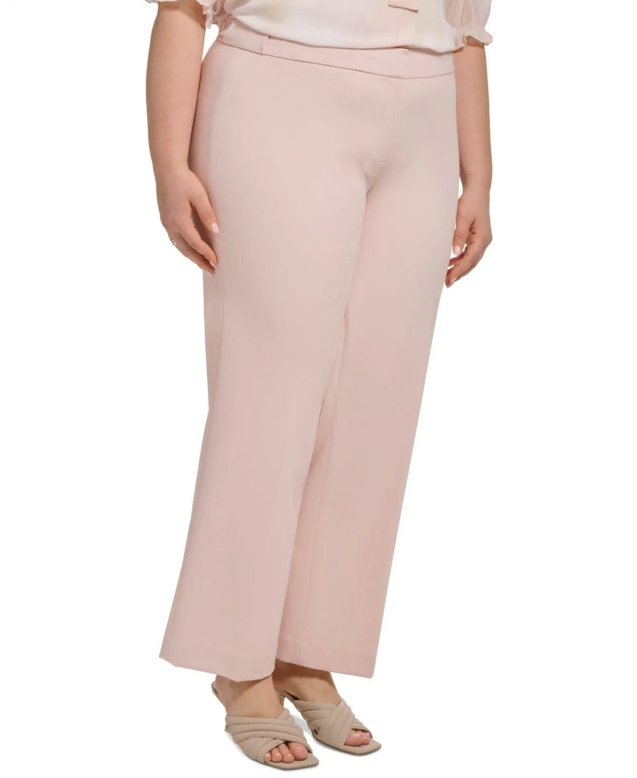 Calvin Klein Womens Plus Size Mid-Rise Straight-Leg Pants Petal Pink 24W