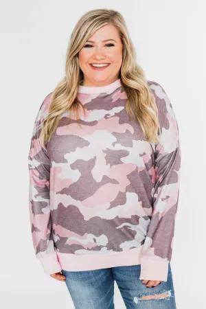 Camo Print Long Sleeve Top- Pink