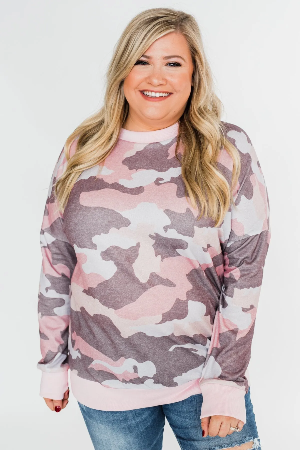Camo Print Long Sleeve Top- Pink