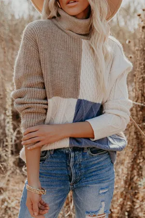 Casual Patchwork Contrast Turtleneck Sweaters
