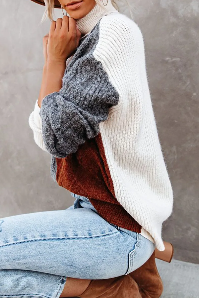 Casual Patchwork Contrast Turtleneck Sweaters