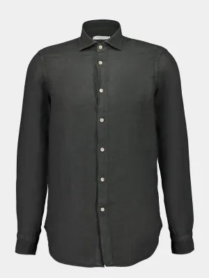 Charcoal Green Regular-Fit Linen Shirt